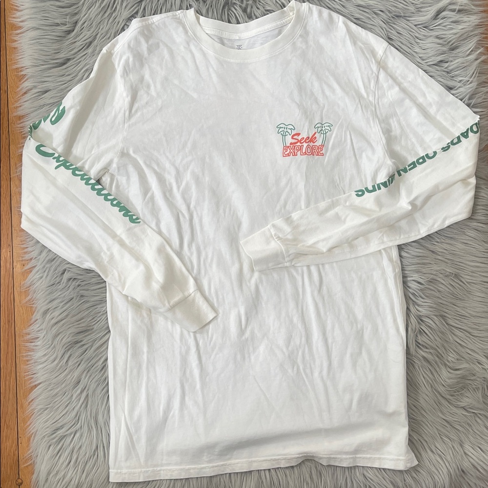Roark White Long Sleeve Tee with Green and Red Accents